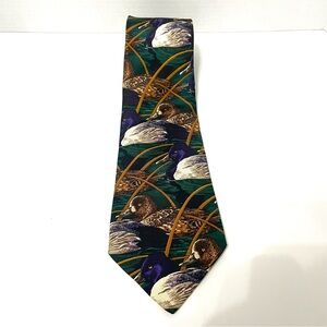 Vintage Eddie Bauer Mallard Duck Print Silk Tie Wildlife Made in USA